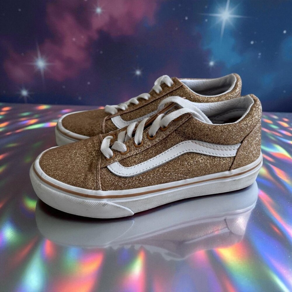 Vans Kids Glitter Gold and White Old Skool Sneakers
